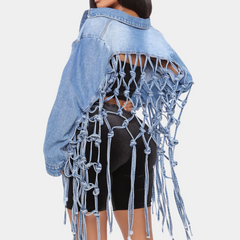 Therese - Cropped Denim Jacket with Fringe