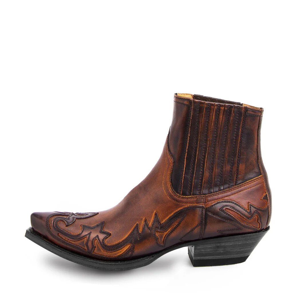 Francesca - Embroidered Cowboy Ankle Boots — Brown