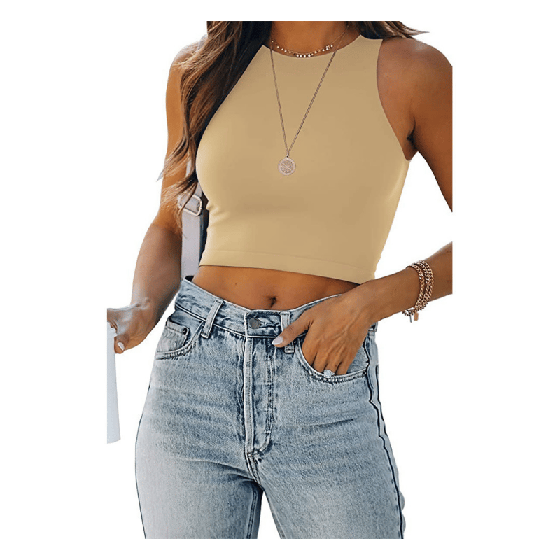 Emily - Halter Neck Crop Top — Khaki
