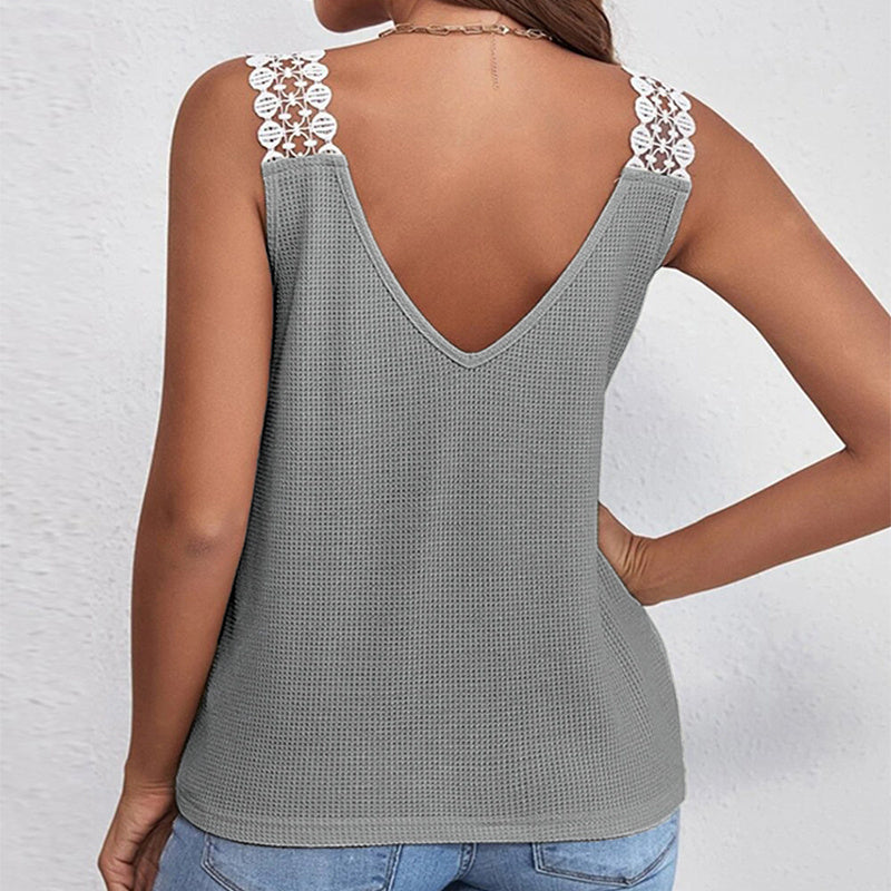 Samantha - Waffle Tank with Lace Back