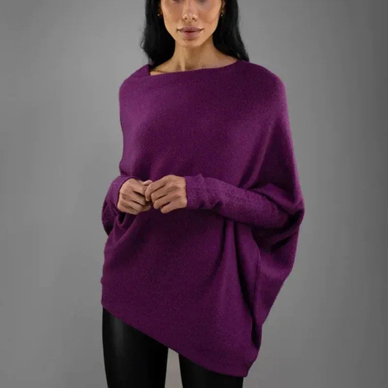 Dominique - Slouchy Off Shoulder Jumper — Purple