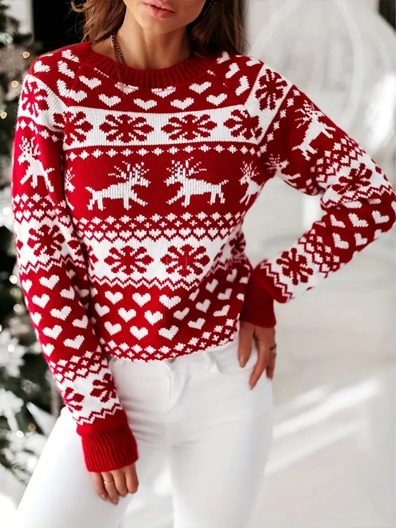 Virginia - Reindeer Christmas Jumper — Red
