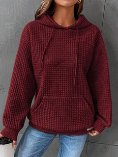 Evelyn - Waffle Hoodie with Pocket — Burgundy