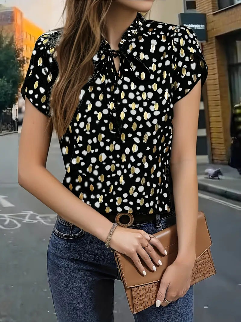 Evelyn - Polka Dot Cap Sleeve Blouse — Black