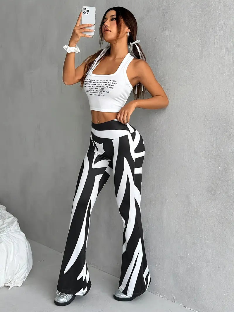 Trudy - Zebra Print Flare Trousers