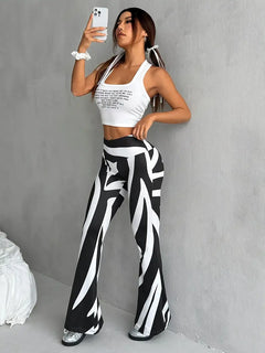 Trudy - Zebra Print Flare Trousers