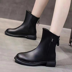 Eugenie - Leather Flat Ankle Boots — Black