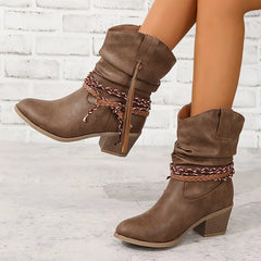 Martha - Slouch Ankle Cowboy Boots — Brown