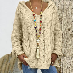 Rosalind - Cable Knit Hooded Jumper — Apricot
