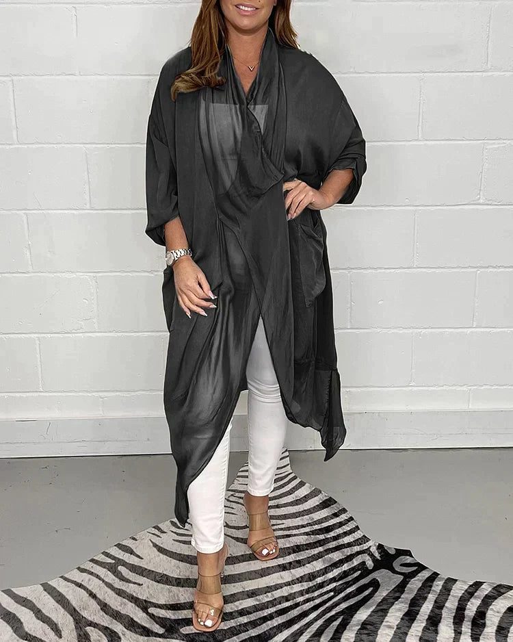 Magnolia - Draped Long Kimono — Black