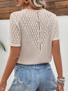 Daphne - Waffle Top with Lace Sleeves