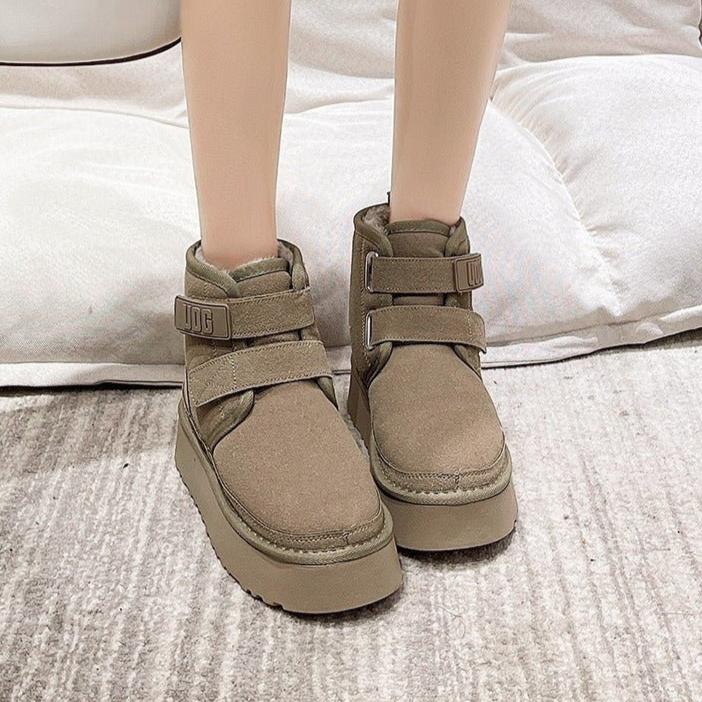 Victoria - Velcro Platform Boots — Grey