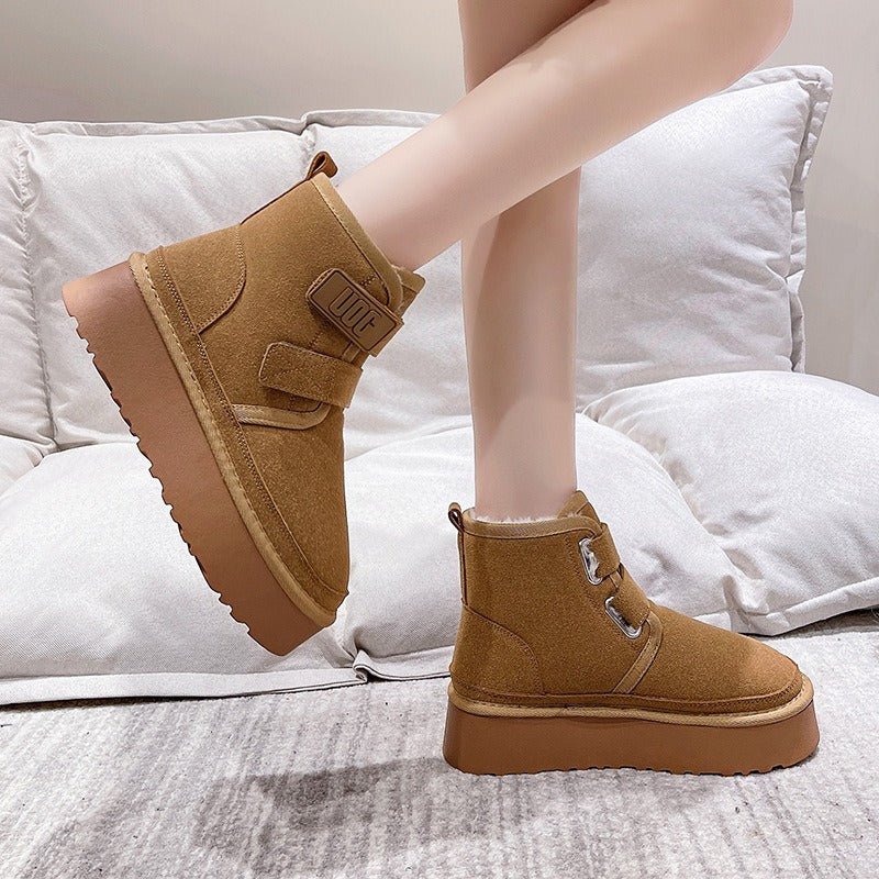 Victoria - Velcro Platform Boots — Brown