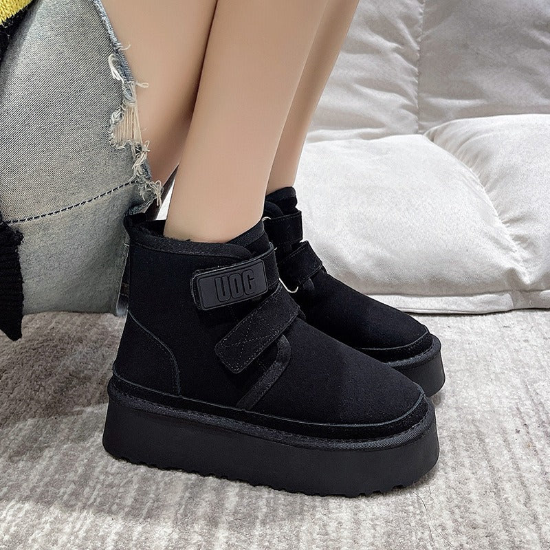 Victoria - Velcro Platform Boots — Black