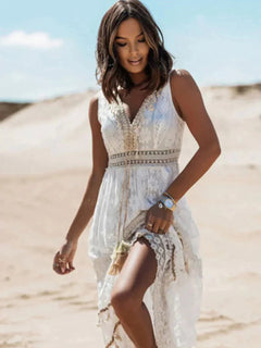 Rosa - Crochet Lace Maxi Dress — Bianco