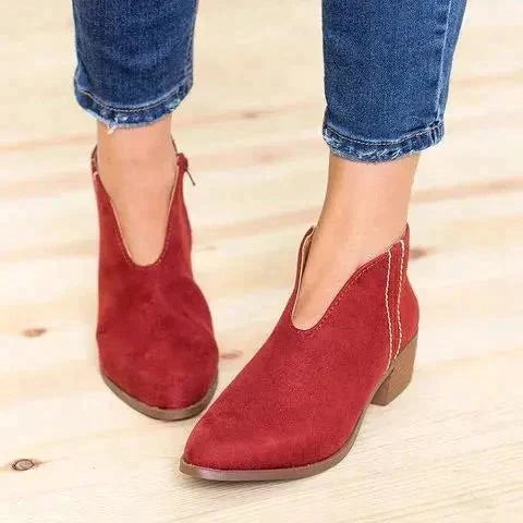 Vanessa - Leopard Print V Cut Boots — Red