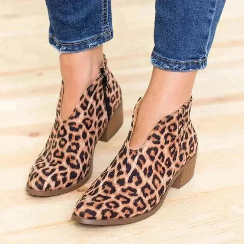 Vanessa - Leopard Print V Cut Boots — Leopard print