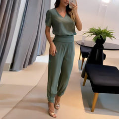 Stella - Top and Printed Trouser Set — Green
