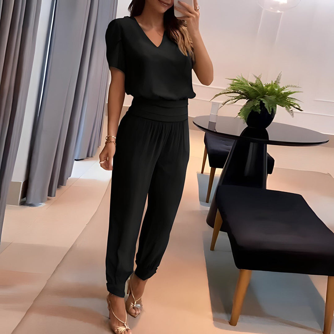 Stella - Top and Printed Trouser Set — Black