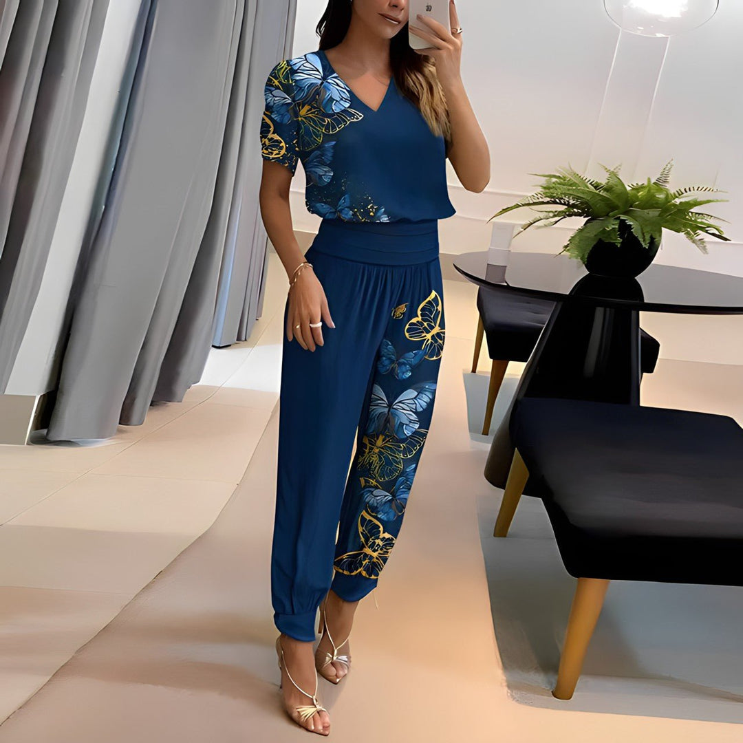 Stella - Top and Printed Trouser Set — Blue