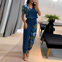 Stella - Top and Printed Trouser Set — Blue