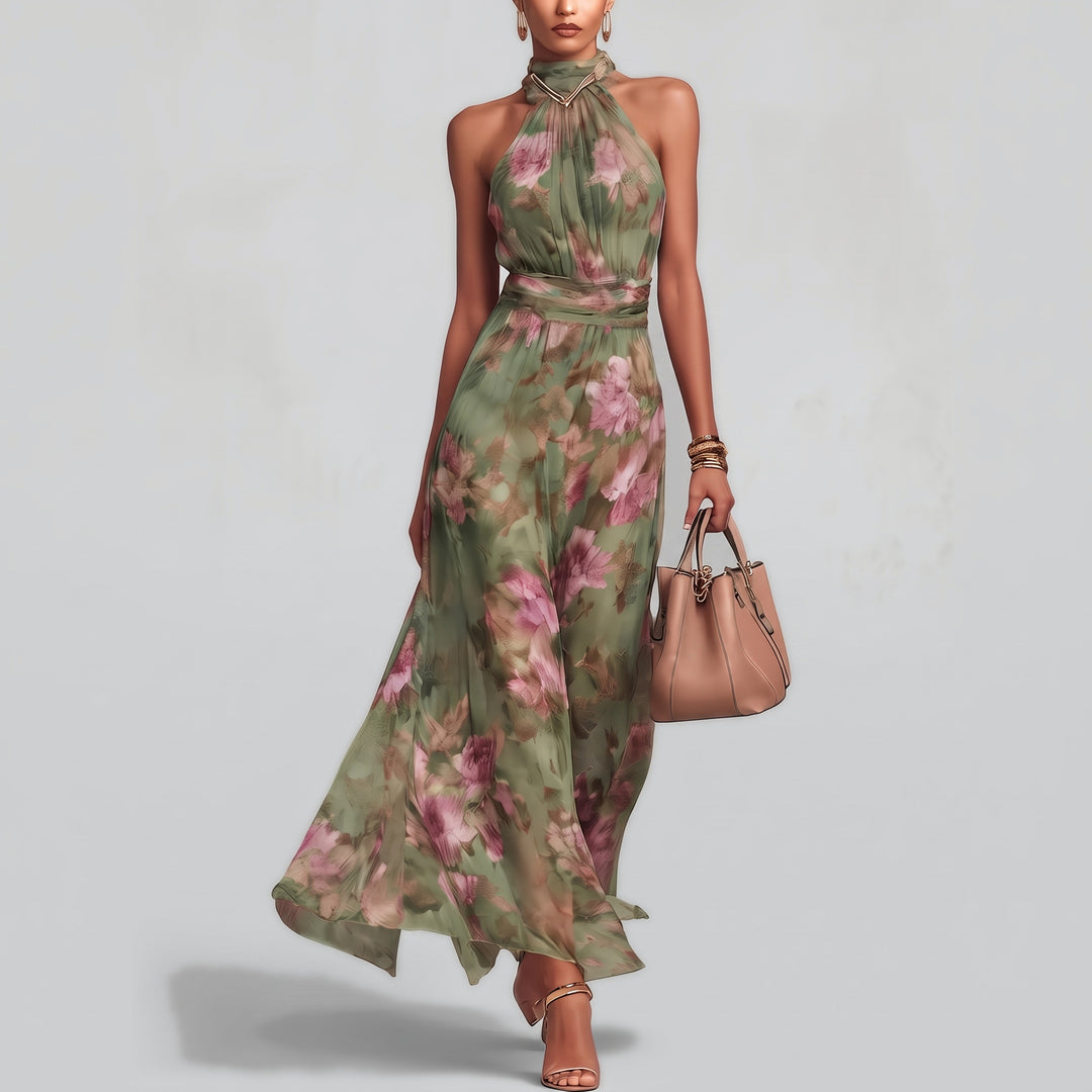 Amalia - Floral Chiffon Halter Maxi Dress