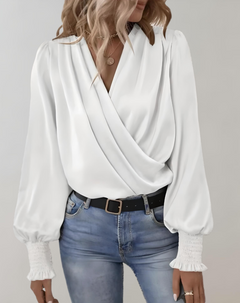 Madeline - Satin Wrap Blouse — White