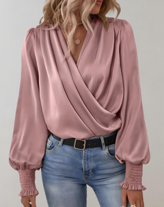 Madeline - Satin Wrap Blouse — Pink