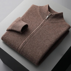 Vincent - Zip Through Knit Cardigan — Coffee