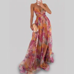 Aurelie - Painted Floral Tulle Maxi Dress