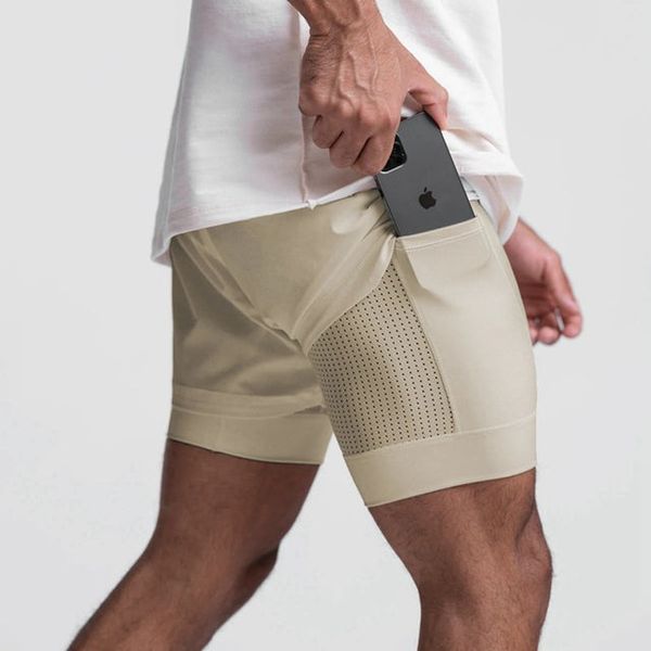 Sebastian - Two in One Gym Shorts — Khaki