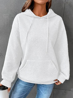 Evelyn - Waffle Hoodie with Pocket — White