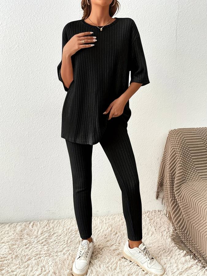 Evangeline - Pleated Top and Trousers Set — Zwart
