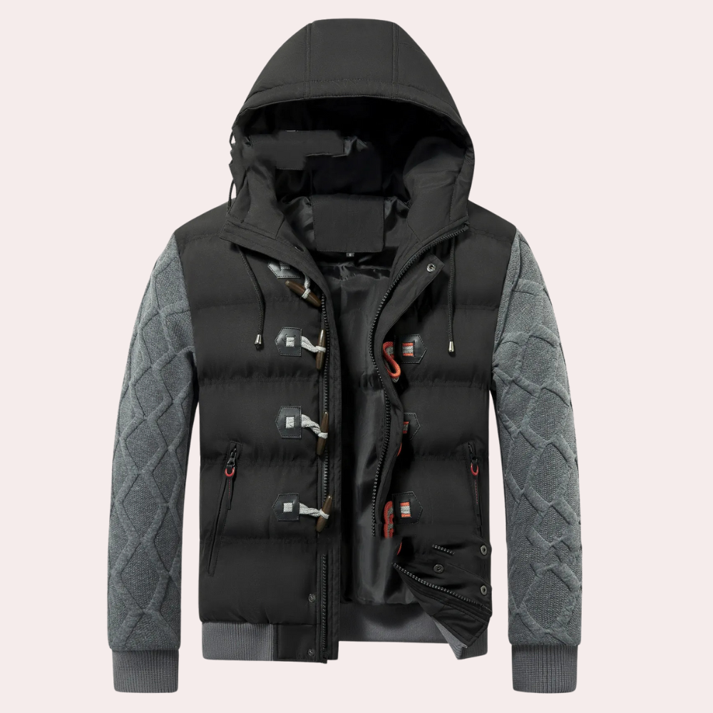 Zane - Hooded Puffer with Contrast Sleeves — Black