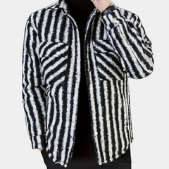Dustin - Striped Fluffy Jacket — Black