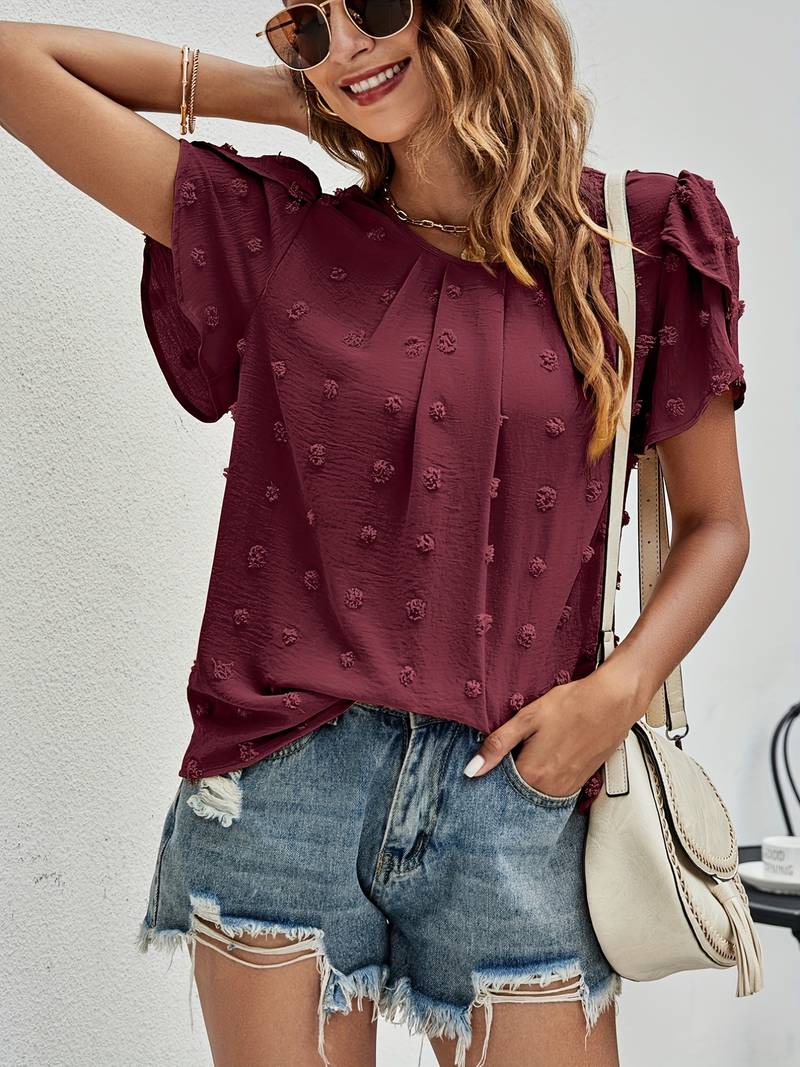 Francesca - Dobby Dot Puff Sleeve Top