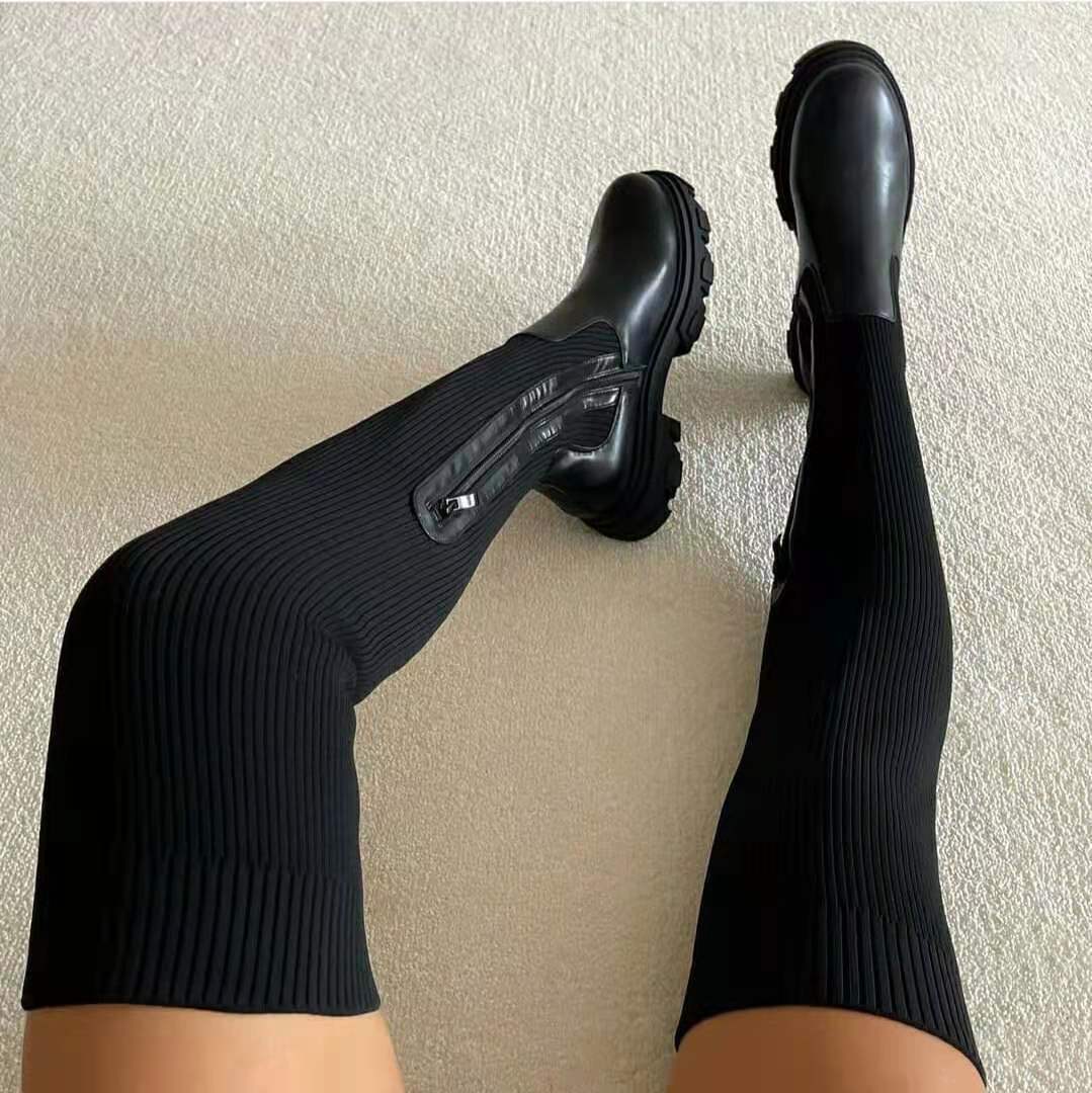 Loretta - Knit Over the Knee Boots — Black
