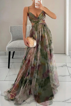 Wilhelmina - Ombre Print Chiffon Gown — Green