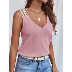 Samantha - Waffle Tank with Lace Back — Pink