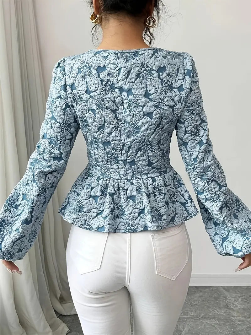 Hazel - Floral Jacquard Peplum Top