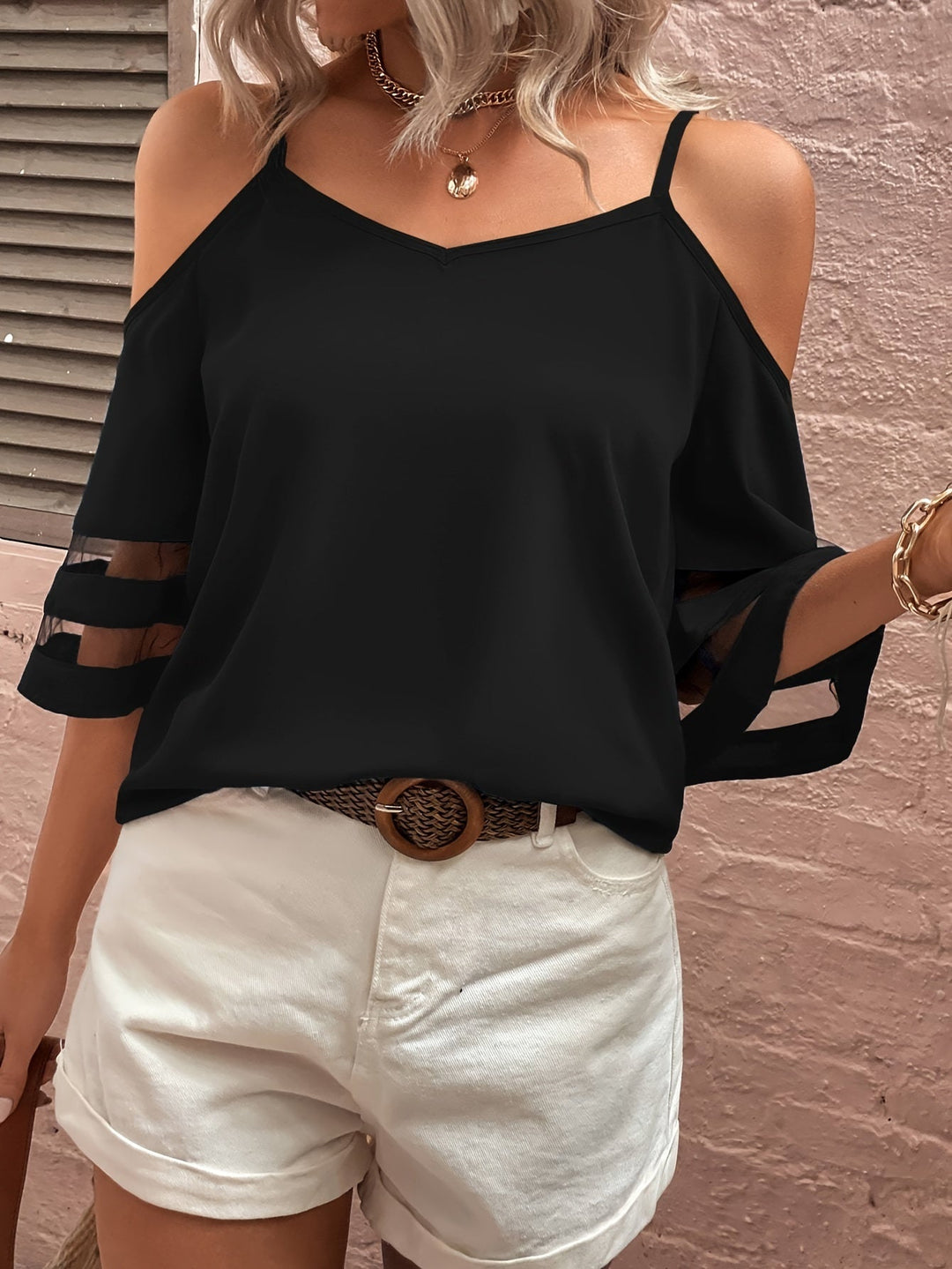 Simone - Cold Shoulder Top with Cutouts — Black