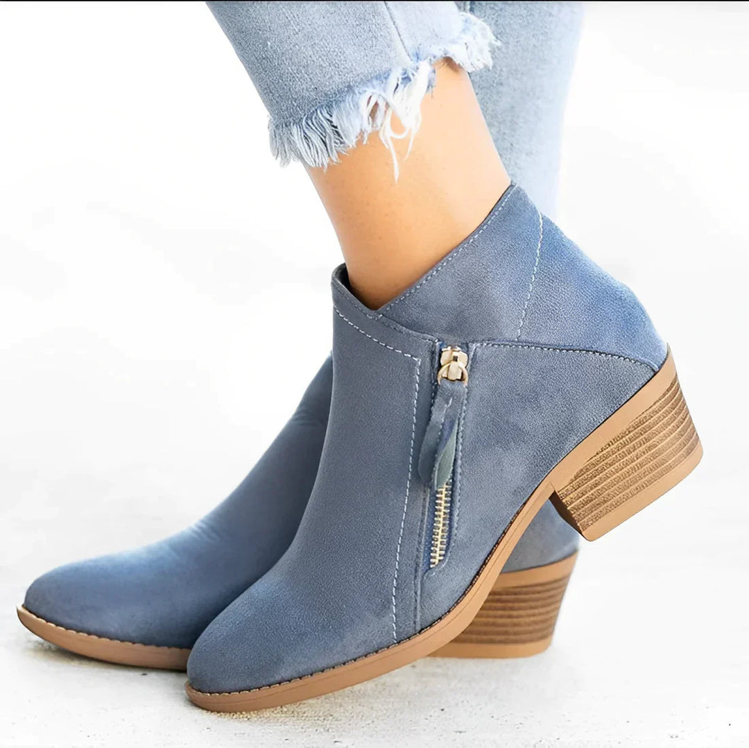Frankie - Suede Block Heel Boots — Blue