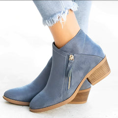 Frankie - Suede Block Heel Boots — Blue