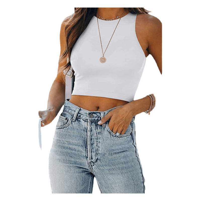 Emily - Halter Neck Crop Top — White