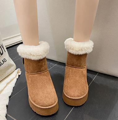 Ophelia - Fur Cuff Ankle Snow Boots — Brown