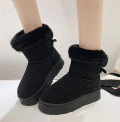 Ophelia - Fur Cuff Ankle Snow Boots — Black