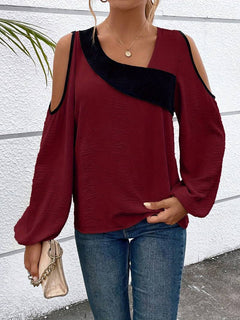 Stephanie - Cold Shoulder Colour Block Top
