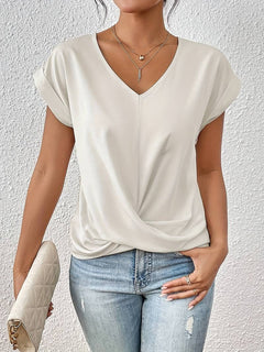 Charmaine - Twist Hem V Neck Tee — White