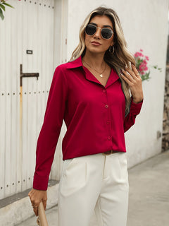 Vivienne - Satin Button Shirt — Red