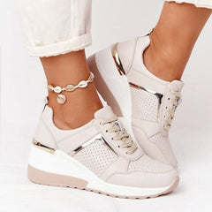 Evangeline - Wedge Trainers with Gold Trim — Sun Gold